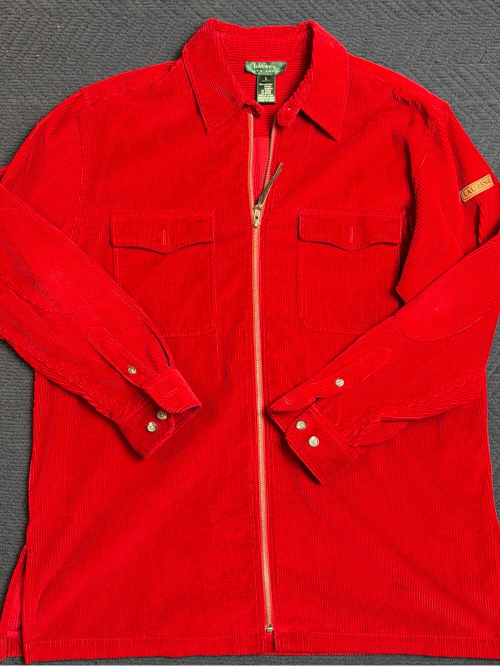 Vintage Lauren Ralph Lauren Red Corduroy Full Zip Shirt Jacket Women's Size L
